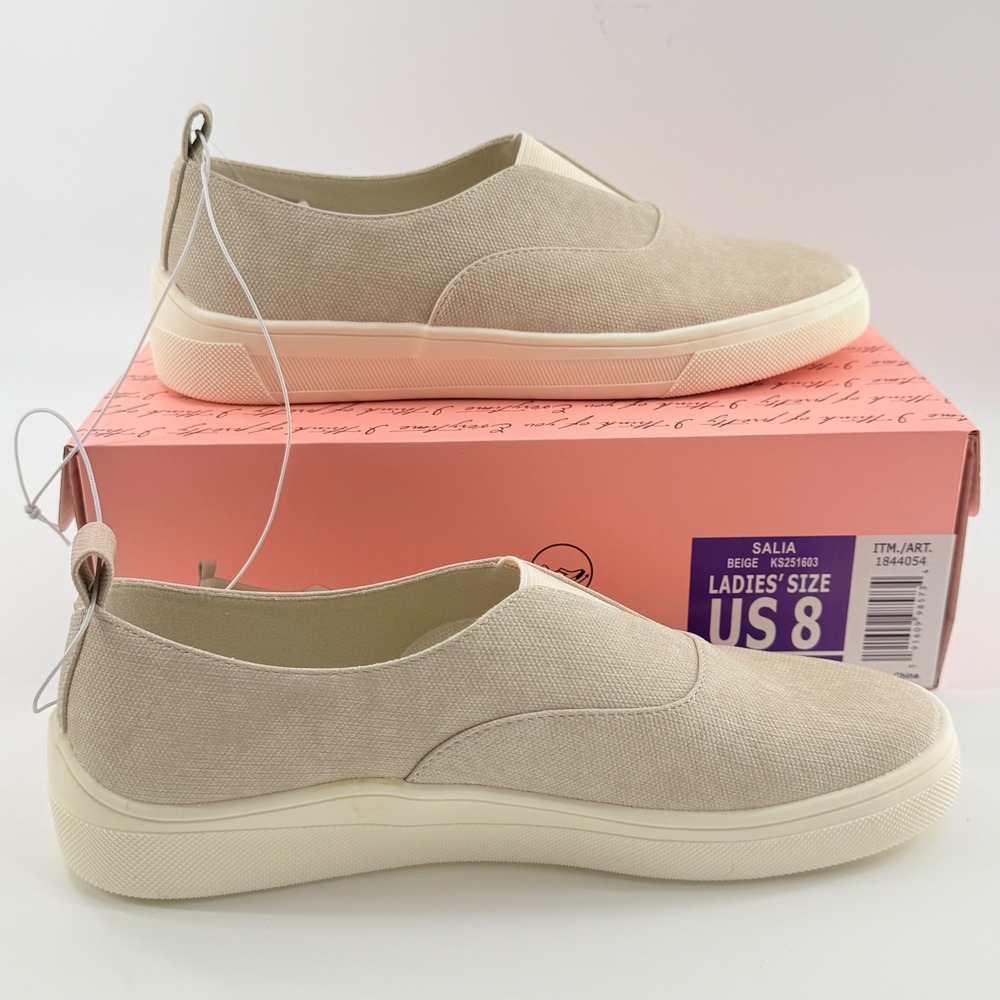 Kensie Womens 8 Salia Slip On Sneaker Beige Textile Flat Loafer Minimal Neutral - Picture 5 of 9